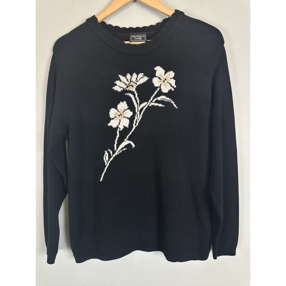 Vintage Southern Lady Floral Knit Sweater Made in USA Size Medium Mature